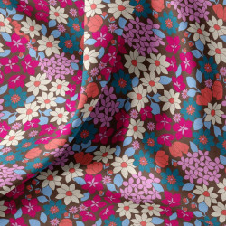 Printed Cotton MORRIS Cocoa / Fuchsia